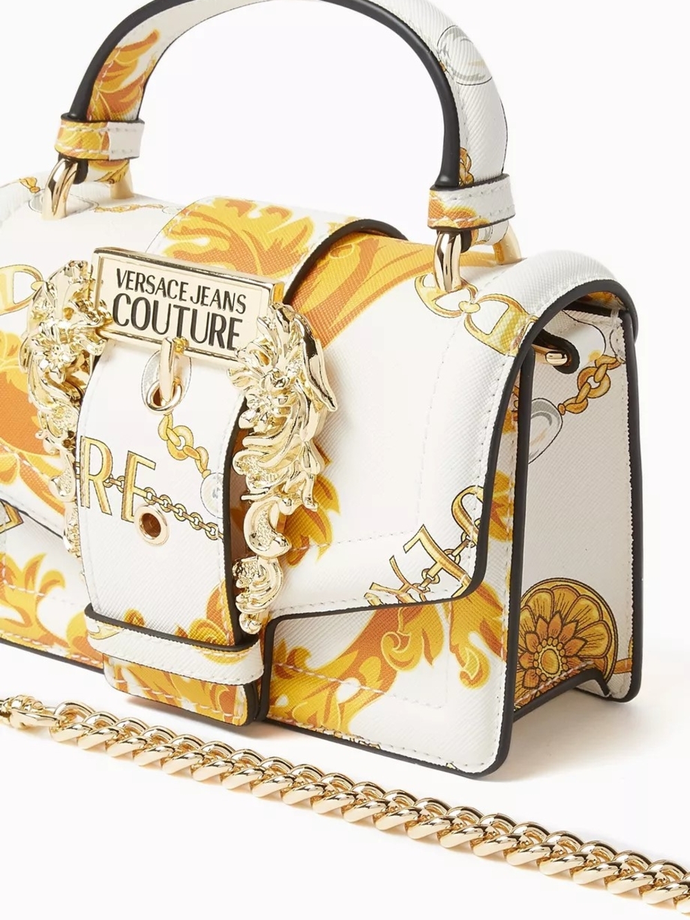 Versace Jeans Collection White & Yellow Baroque Mini Top-Handle Bag